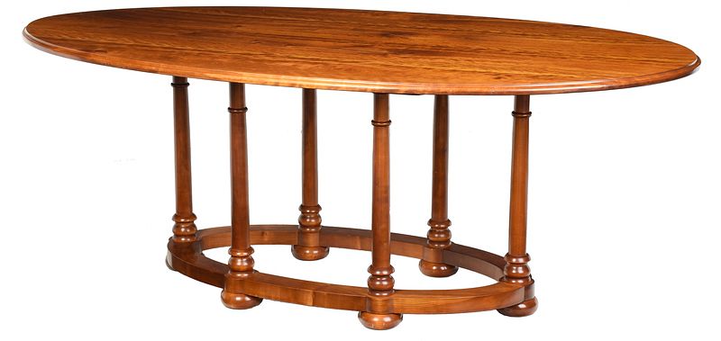 Appraisal: Neoclassical Style Figured Cherry Dining Table th century highly figured