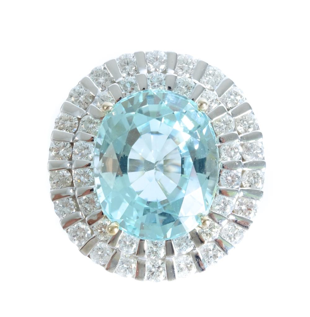 Appraisal: K WG CT AQUAMARINE DIAMOND HALO RING K white gold