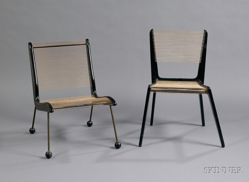 Appraisal: Two String Chairs Painted wood nylon cord and metal rod