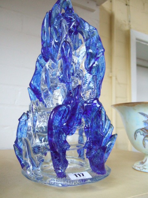 Appraisal: A blue and clear glass 'Waterfall' ornament