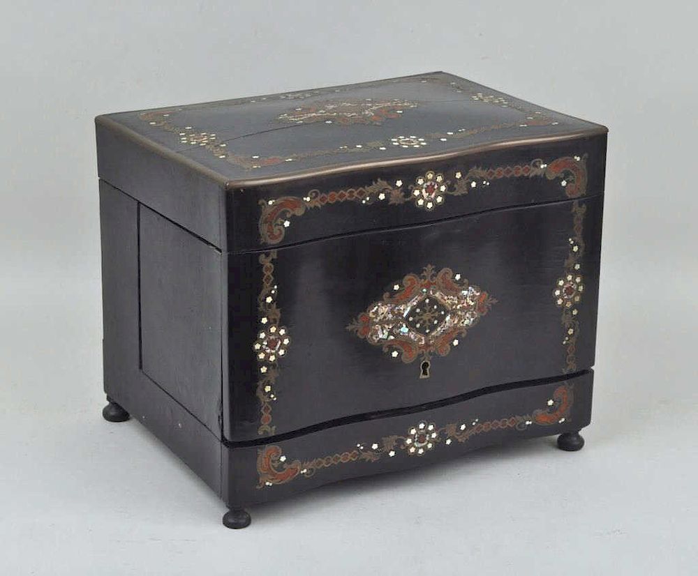 Appraisal: MOP Brass Inlaid Ebonized Tantalus rosewood interior with four etched