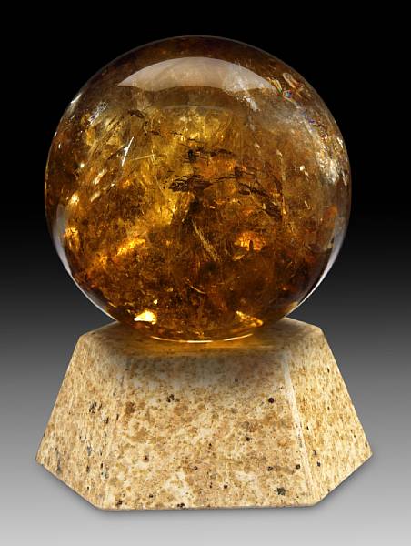 Appraisal: Large Citrine Sphere on Illuminated Base By Hovave Rappaport Natural