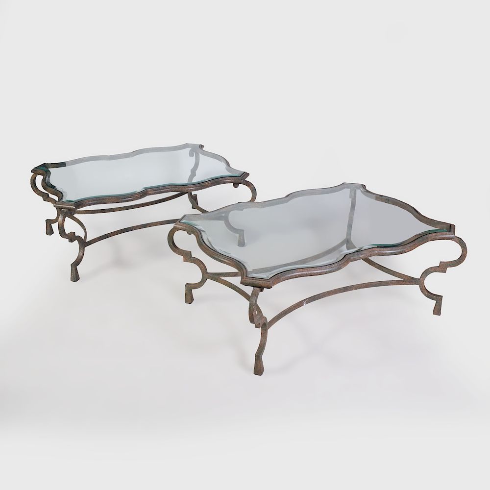 Appraisal: Pair of Modern Painted Metal and Glass Low Tables x