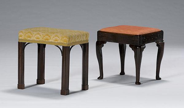 Appraisal: TWO TH CENTURY ENGLISH FOOT STOOLS includes a Queen Anne