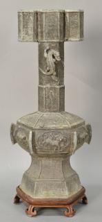 Appraisal: Large bronze archaic style dragon vase having molded dragon and