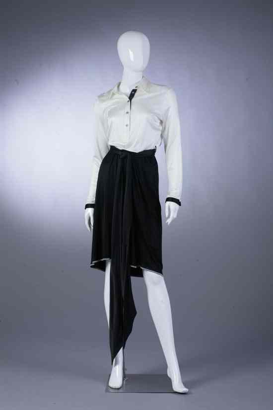 Appraisal: ALEXANDER MCQUEEN BLACK AND WHITE SILK BELTED DRESS Contemporary size