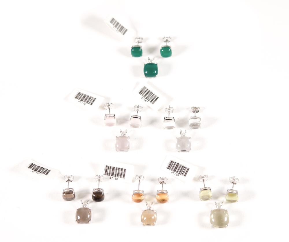 Appraisal: Group of sterling multi color cabochon quartz pendants and earrings