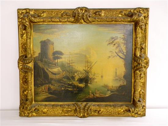 Appraisal: th C Continental oil on canvas ship building scene with