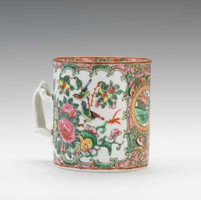 Appraisal: Rose Medallion Twisted Handle Tankard The porcelain tankard is very