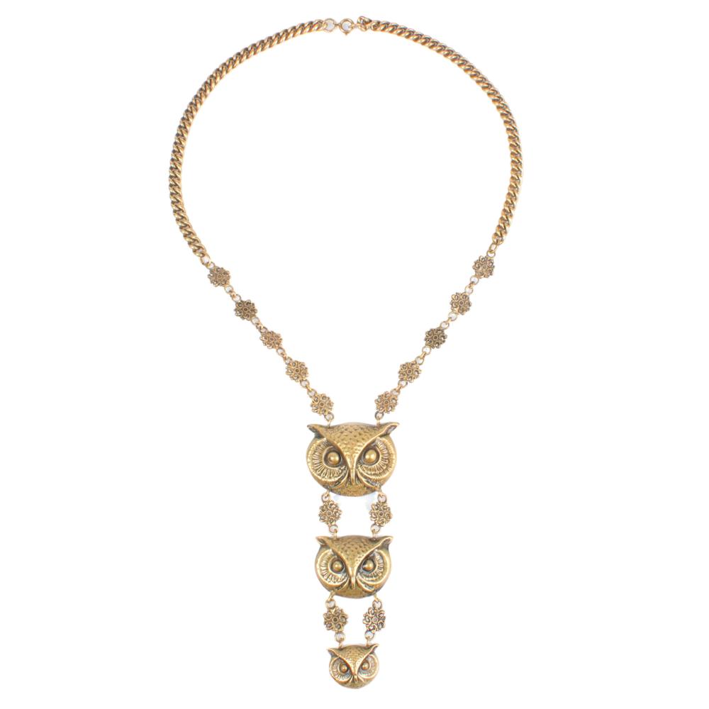 Appraisal: JOSEFF OF HOLLYWOOD GRADUATED TRIPLE OWL PENDANT NECKLACE L H