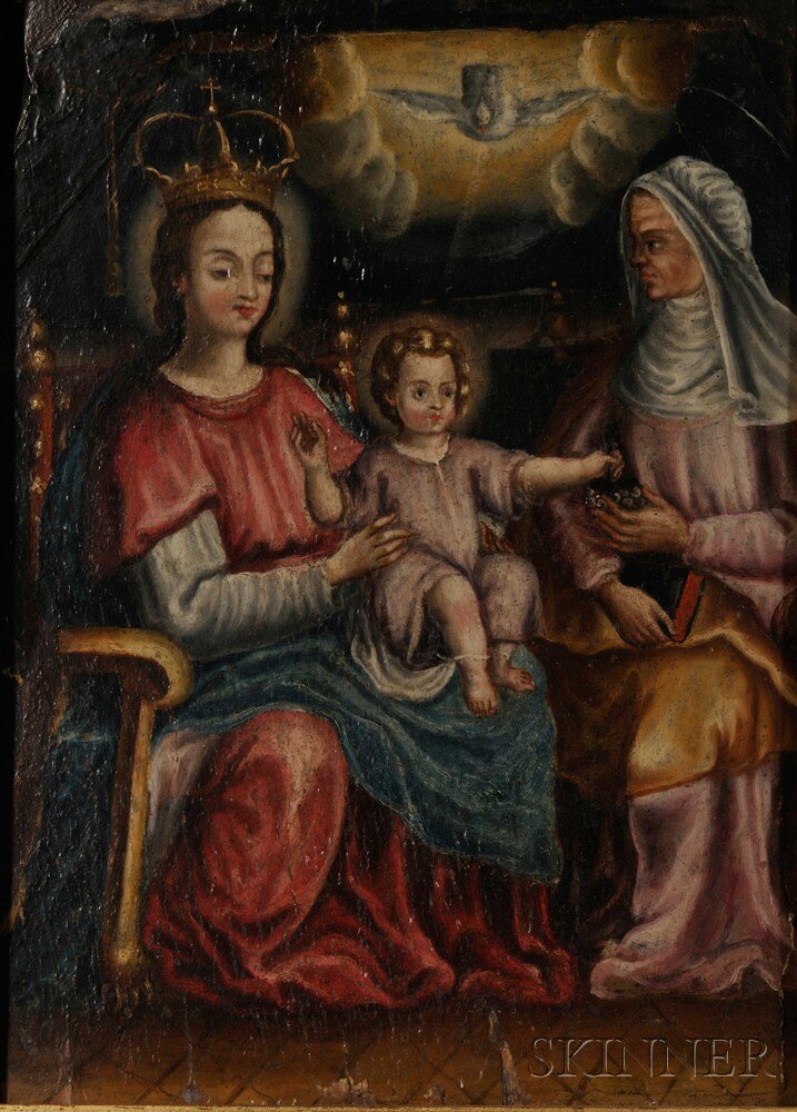 Appraisal: Spanish Colonial School th Century Madonna and Child with Donor