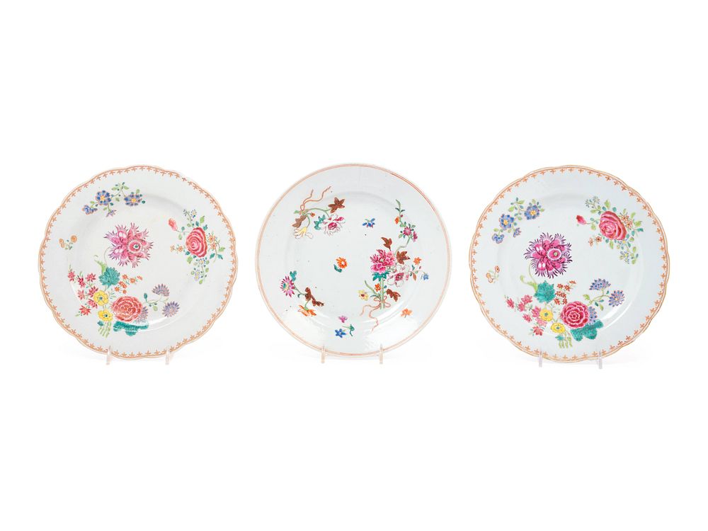 Appraisal: Three Chinese Export Famille Rose Porcelain Plates Three Chinese Export