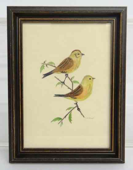 Appraisal: Watercolor on paper ''Warblers'' by noted Ct folk artist Evelyn