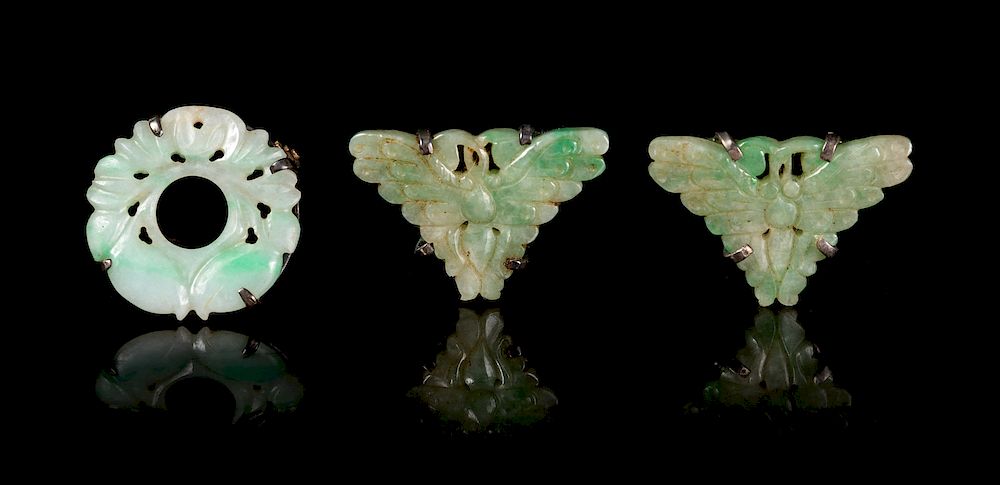 Appraisal: Three Chinese Jadeite Jewelry Largest width in cm Three Chinese