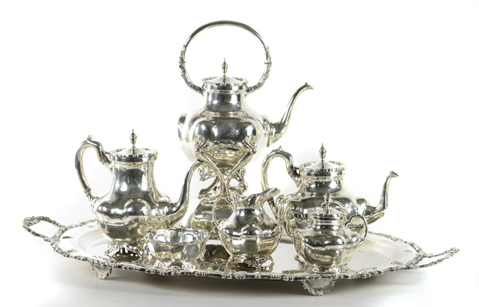 Appraisal: MEXICO STERLING SILVER COFFEE TEA SERVICE AND TRAY seven piece