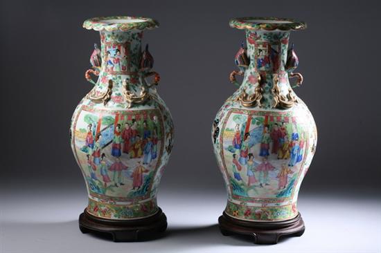 Appraisal: PAIR CHINESE ROSE MANDARIN PORCELAIN BALUSTER VASES th century Each