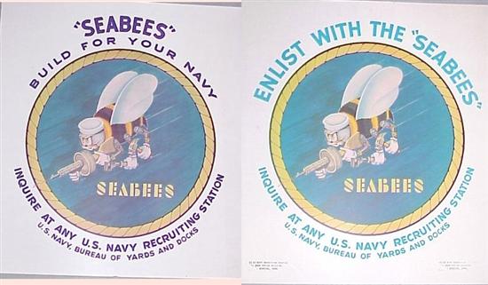 Appraisal: Two different WWII Seabees Recruiting posters x inches on original