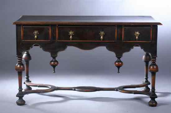 Appraisal: WILLIAM AND MARY STYLE MAHOGANY HALL TABLE th century Rectangular