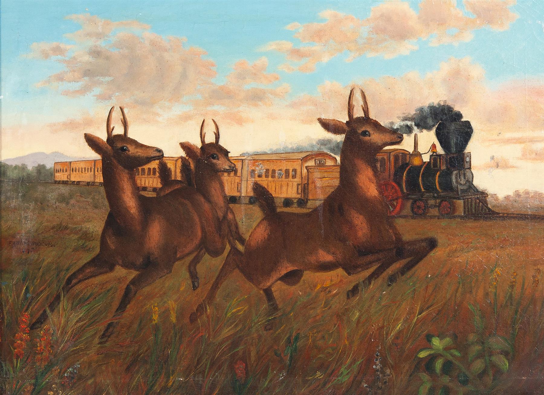 Appraisal: DEER WITH TRAIN BY FANNIE SLOCUM AMERICAN LATE TH CENTURY