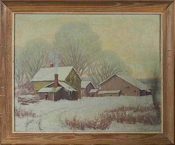 Appraisal: Winter Landscape by Amelia B Sprague Oil on Canvas Amelia