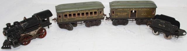 Appraisal: IVES RAILWAY LINE ELECTRICAL TRAIN SET TOINCLUDE IRON LOCOMOTIVE LONG