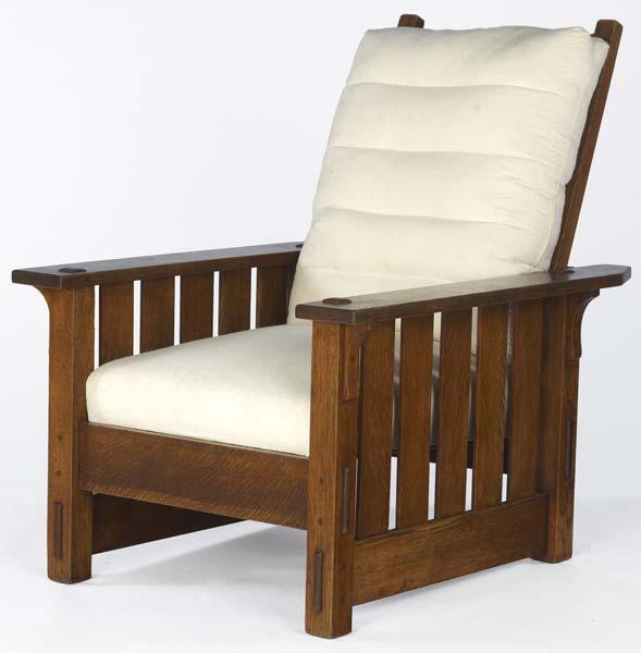 Appraisal: GUSTAV STICKLEY Morris chair no with its original drop-in spring