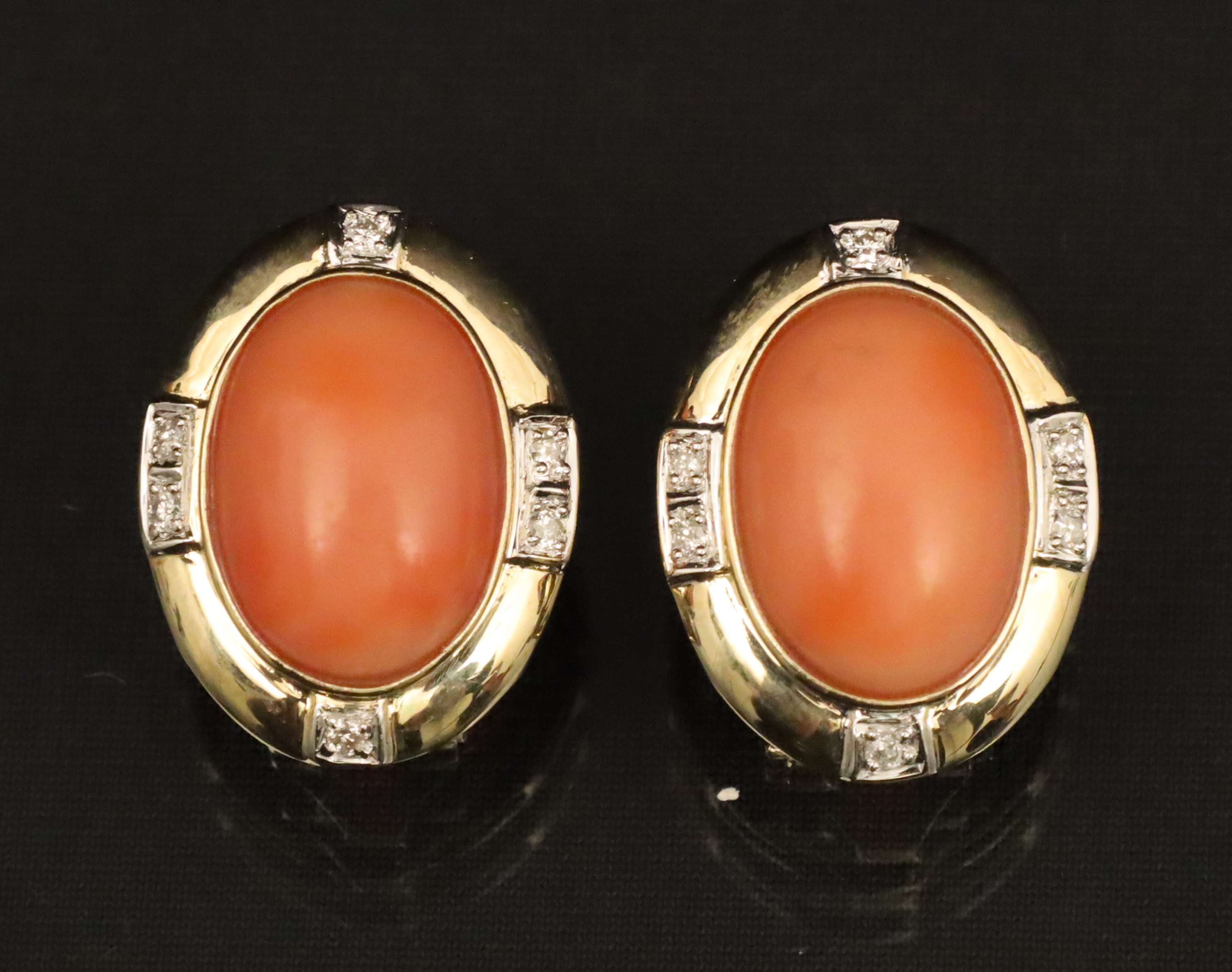 Appraisal: K YG CORAL DIAMOND EARRINGS K yellow gold Coral and