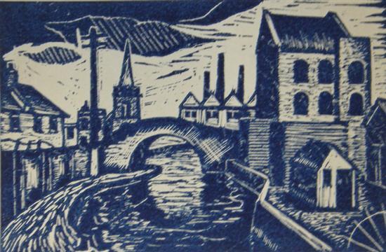 Appraisal: Ten woodblock prints Elwin Hawthorn depicting town scenes another of