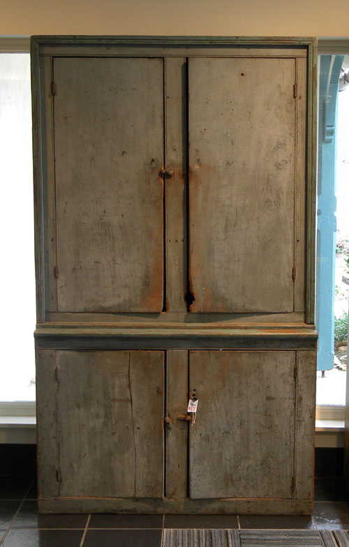 Appraisal: Painted pine stepback cupboard th c h w