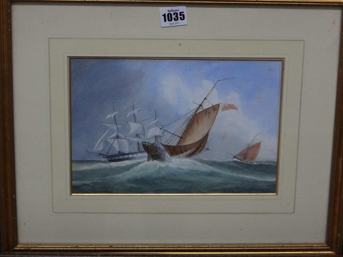 Appraisal: Circle of James Huggins Vessels in a stiff breeze watercolour