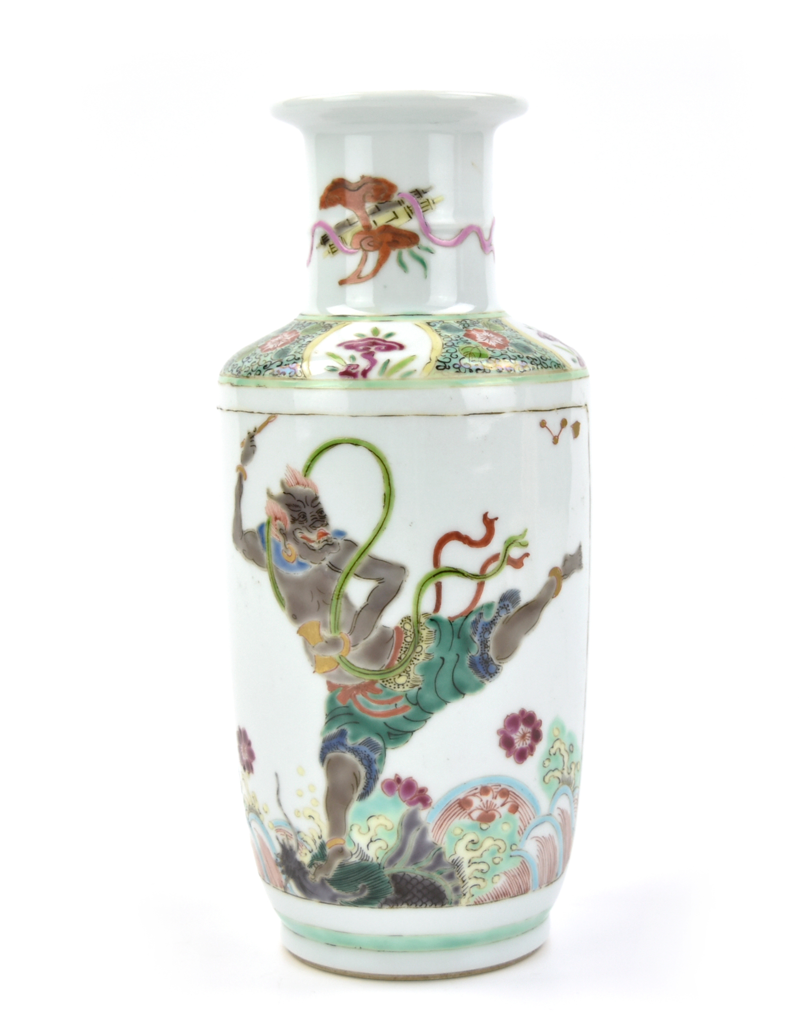 Appraisal: Chinese Kangxi mark famille verte vase the cylindrical body richly