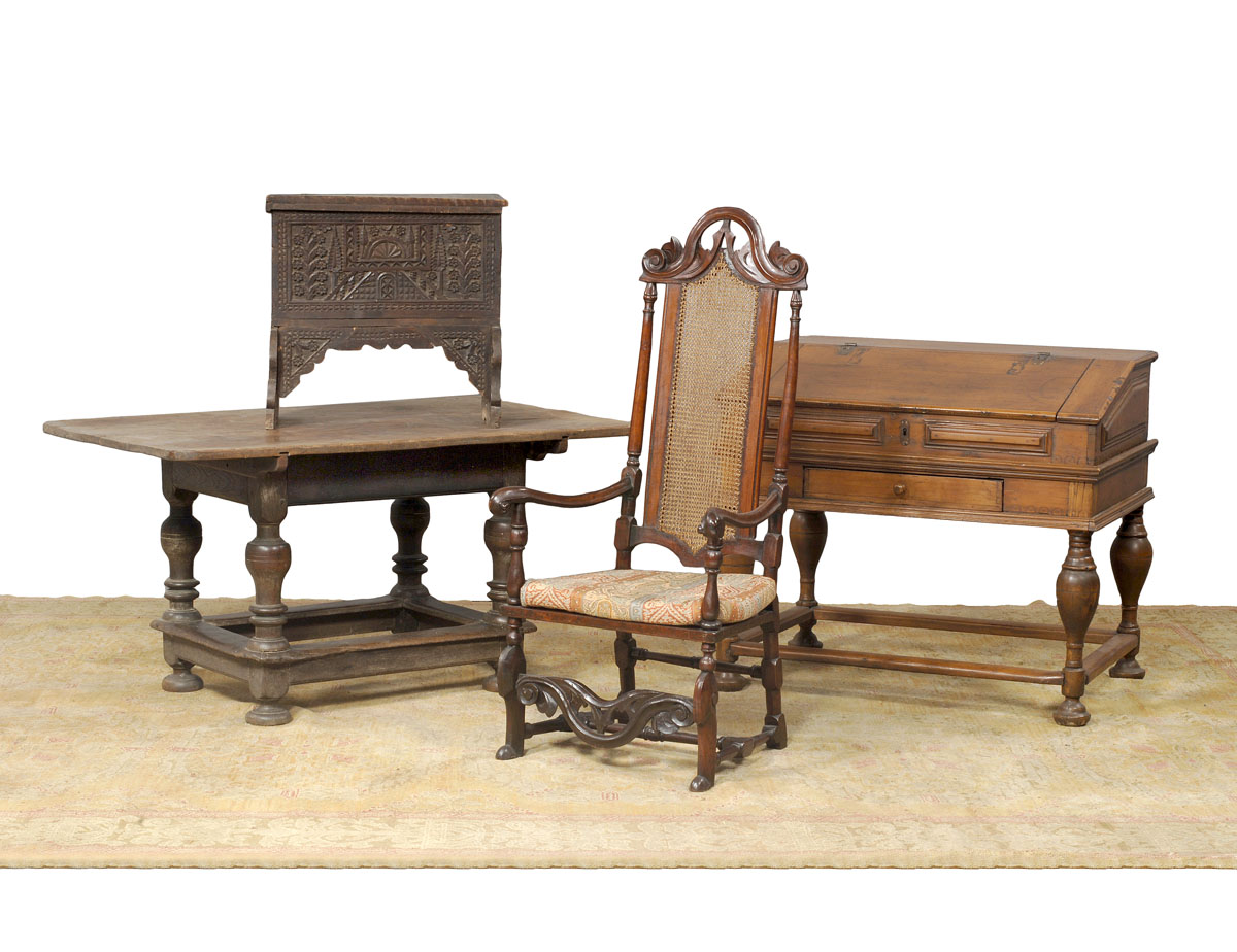 Appraisal: WILLIAM AND MARY PINE AND MAPLE DESK ON FRAME In