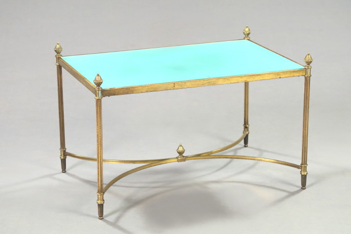 Appraisal: Diminutive Neoclassical-Style Brass and Mirrored Glass-Top Cocktail Table h w