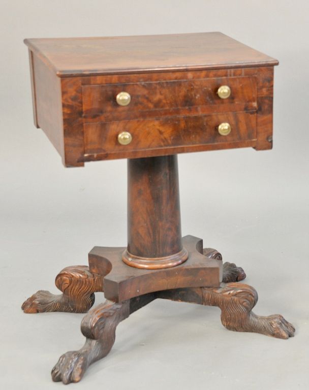 Appraisal: Federal mahogany two drawer work table with paw foot base