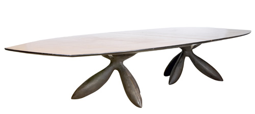 Appraisal: WENDELL CASTLE Conference table oak veneer top on patinated metal