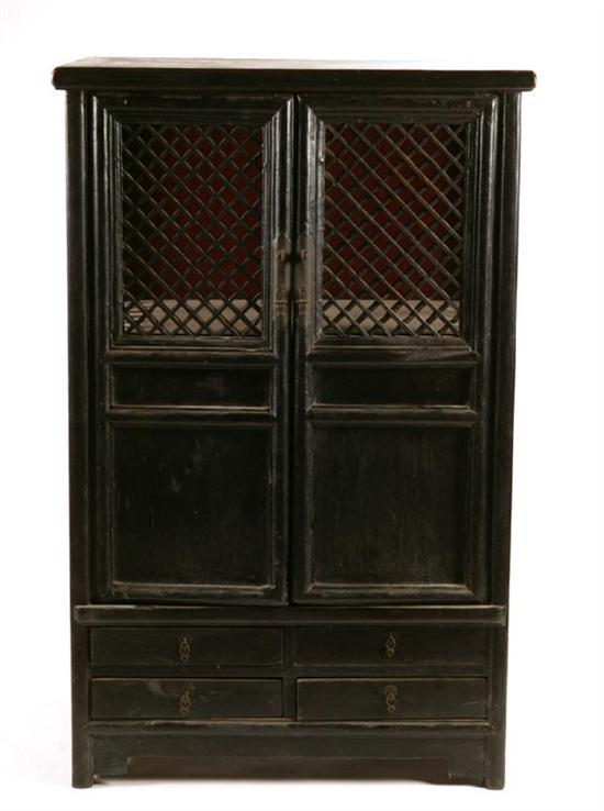 Appraisal: KITCHEN CABINET China th century wood Diamond lattice work panels