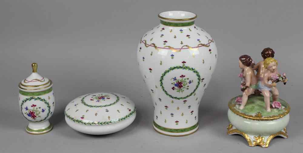 Appraisal: THREE HAVILAND LIMOGES PIECES including a baluster vase a covered