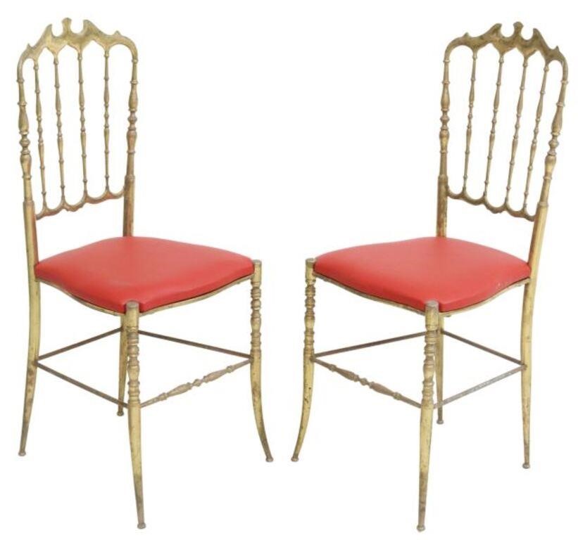 Appraisal: pair Italian Chiavari style brass chairs th c having shaped