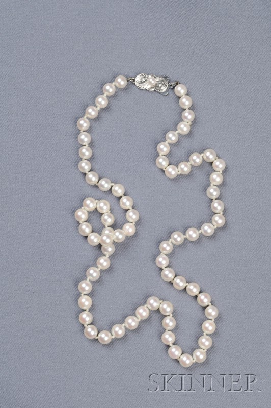 Appraisal: Cultured Pearl Necklace Mikimoto composed of sixty-nine round cultured pearls