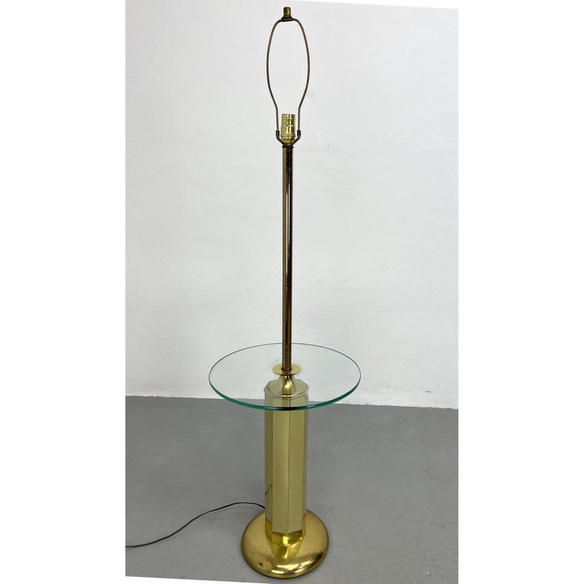 Appraisal: Modernist Brass Floor Lamp Table with glass table top Dimensions