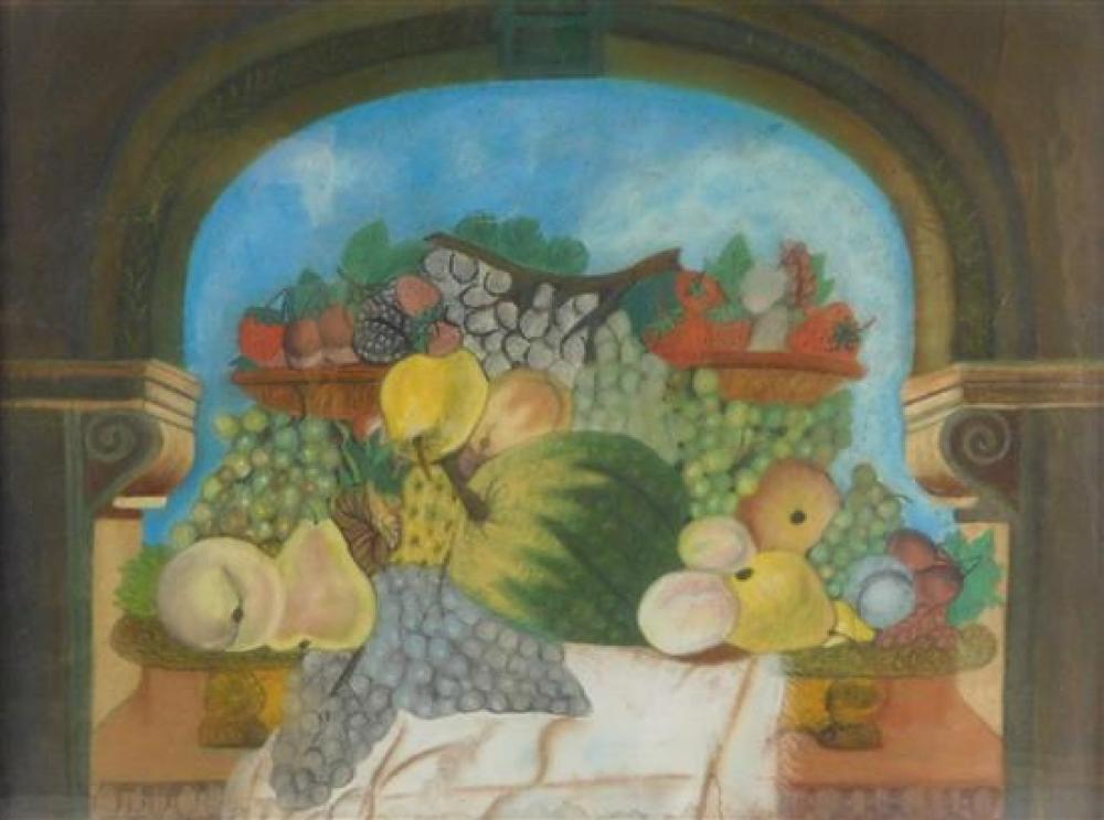 Appraisal: Na ve pastel of fruit under arch th C possibly