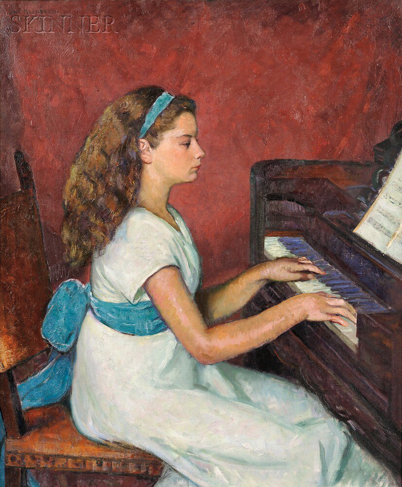 Appraisal: Louis Kronberg American - Katherine at the Piano Signed and