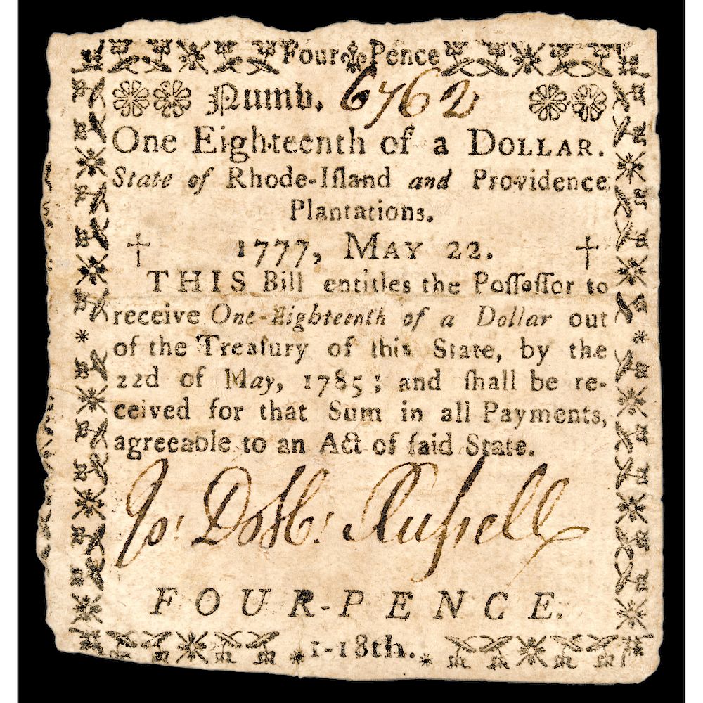 Appraisal: Colonial Currency Rhode Island May Very Fine to Extremely Fine