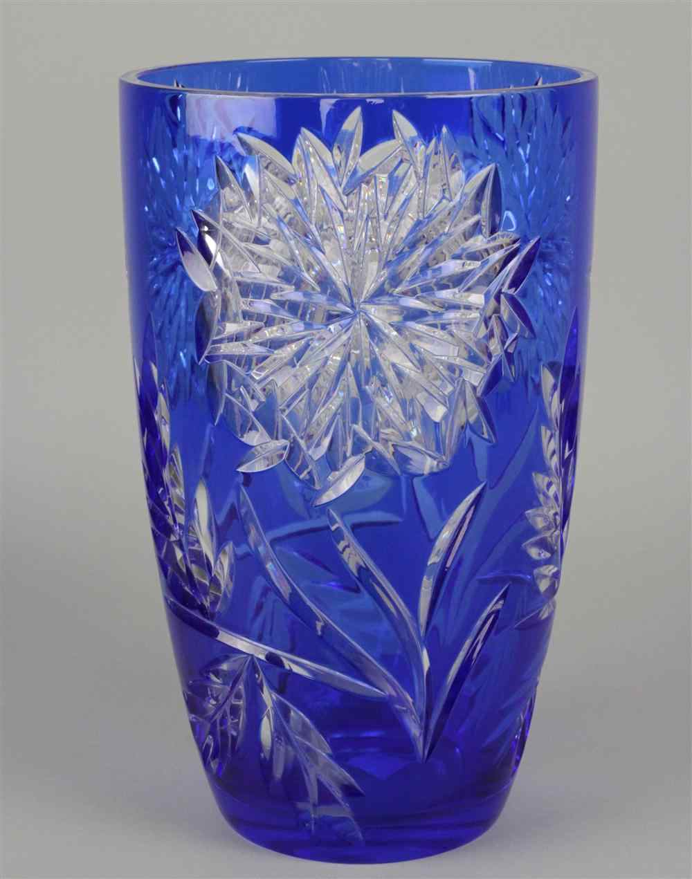 Appraisal: CZECHOSLOVAKIAN BLUE OVERLAY GLASS VASE of tapering shape the sides