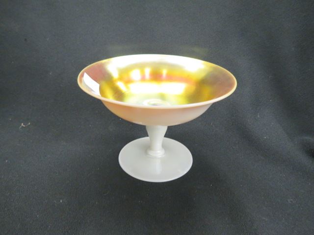 Appraisal: Steuben Art Glass Compote golden aurene on calcite diameter tall