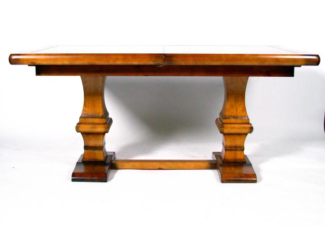 Appraisal: Solid pine dining table with double pedestal base x inches