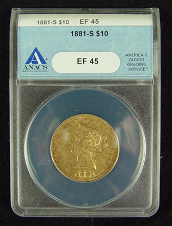 Appraisal: -S Liberty Gold Coin ANACS certified and graded XF