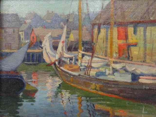 Appraisal: PETERSON Jane Oil on Board of Harbor Scene Signed lower