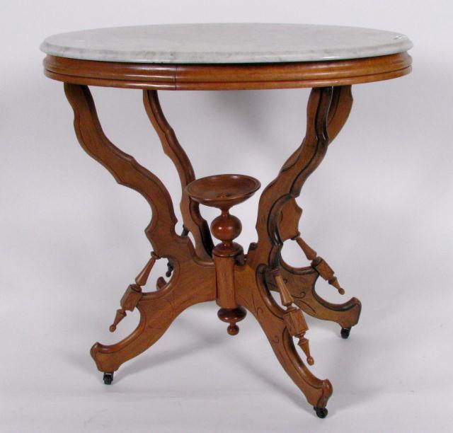 Appraisal: Oval Victorian Walnut Marble Top Table top is '' x