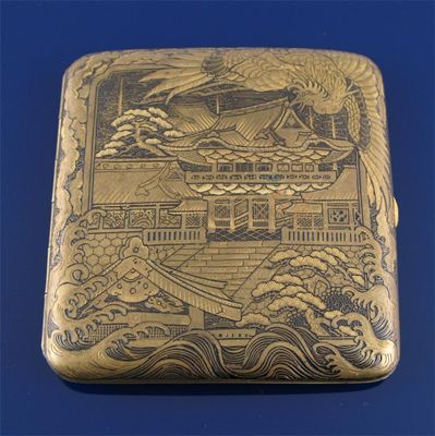 Appraisal: A Japanese square form gilt metal cigarette case With elaborate